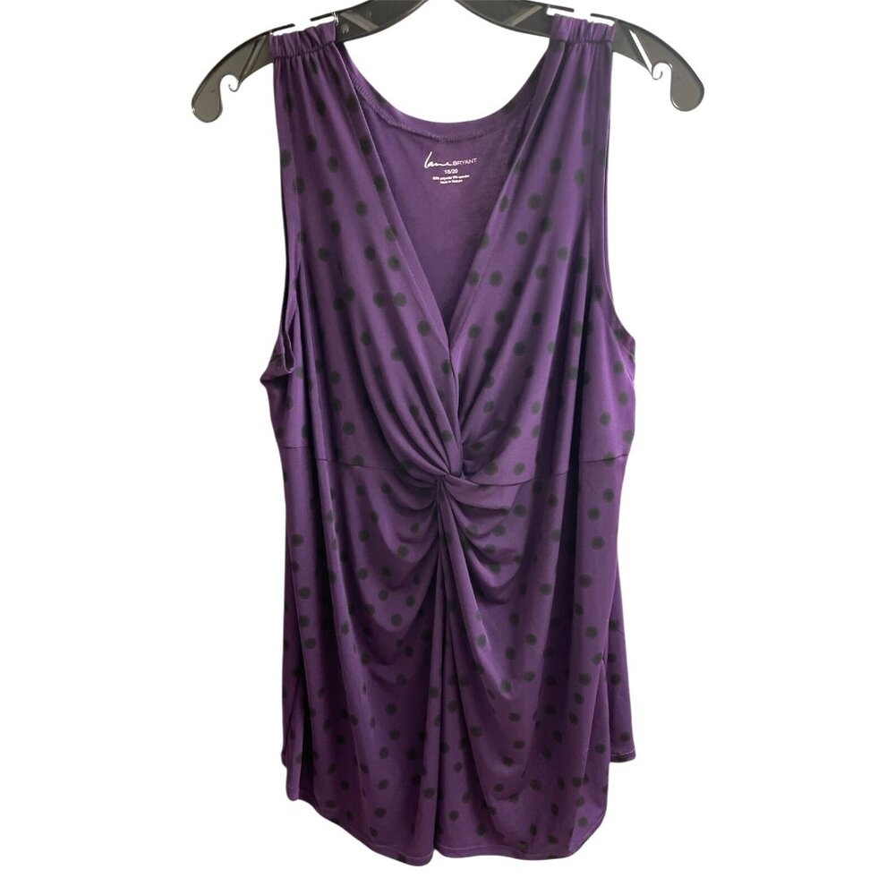 Lane Bryant PLUS 18/20 Purple Dots Knotted Tank Sleeveless Top Flowy Summer